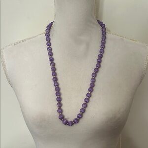 Elegant Vtg Purple Satin Sheen Beaded Necklace With Mini Gold Beaded Accents -